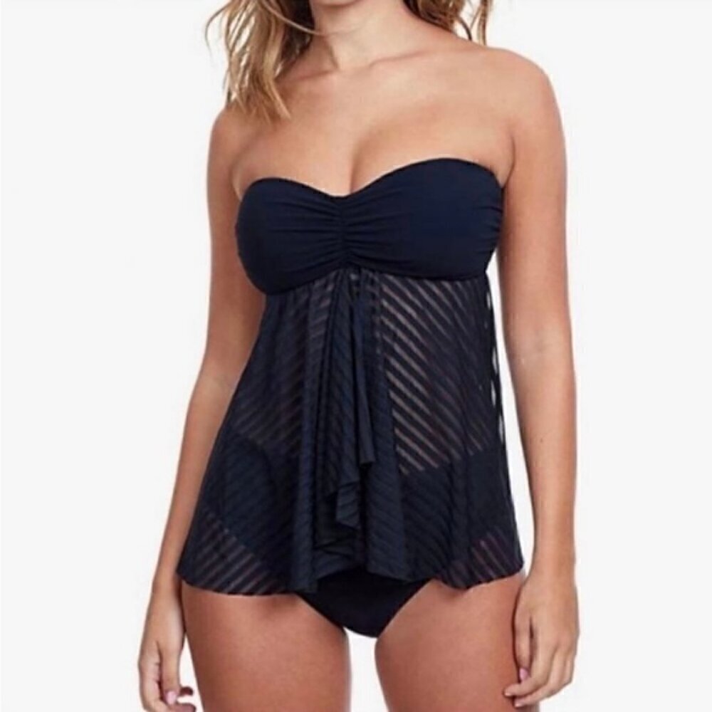 Profile By Gottex Sheer Bliss Flyaway Black Tankini Top Size 8 NWT